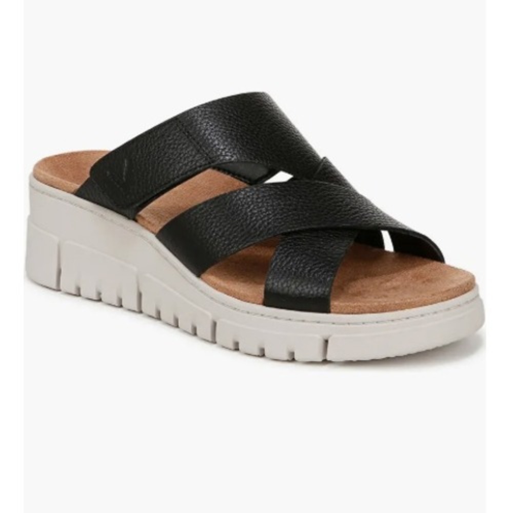 VIONIC Uptown Sunset Slide Sandal Black 10 NEW Leather Platform Comfort Cushion